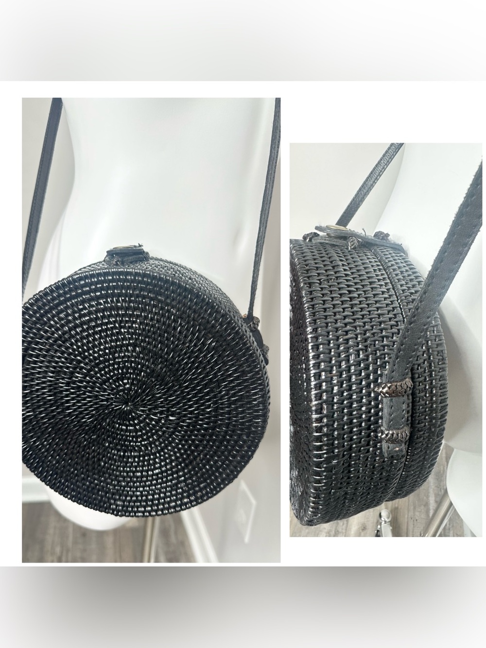 Round Black Woven Shoulder Bag